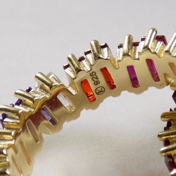 new chunky baguette ring eternity band emerald cut gemstones rainbow multi color - Picture 4 of 8